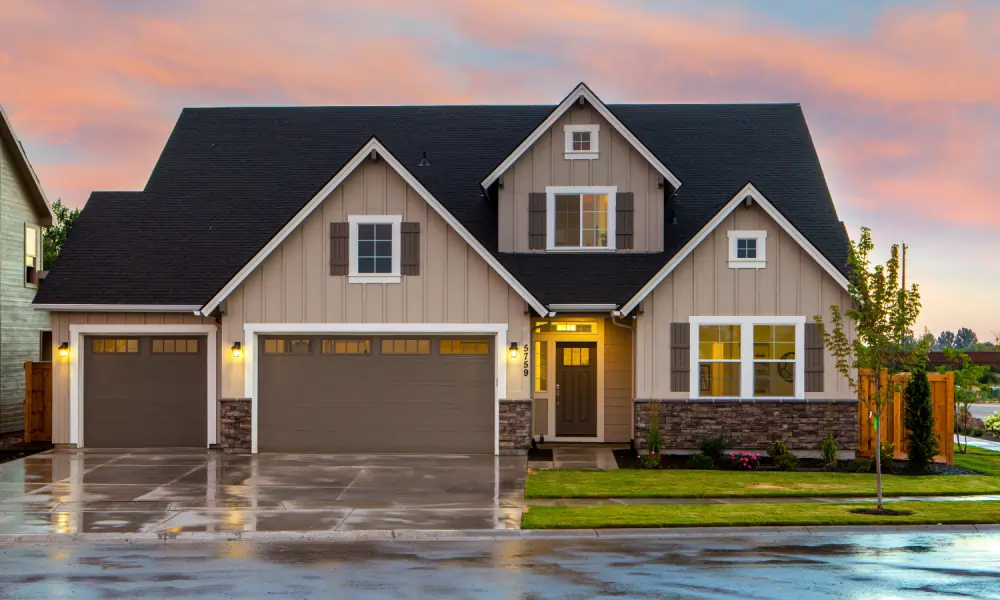 front view of home after rain shower